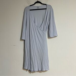 Caden Lane Ribbed Bamboo Wrap Maternity Robe Blue One Size